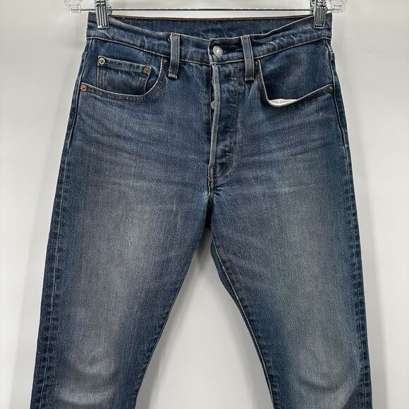 Levis 501 Jeans Womens 26 Blue Skinny High Rise Raw Hem Button Fly Ripped Knee - Picture 2 of 16